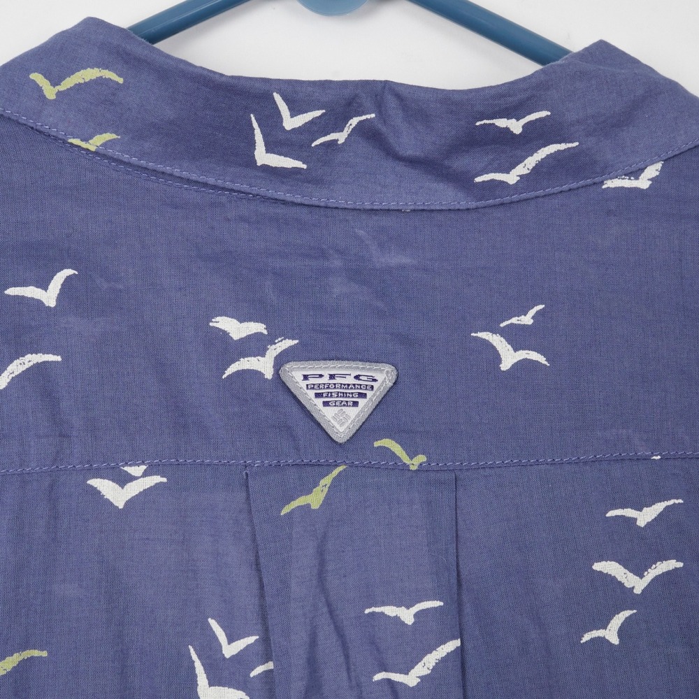 Columbia PFG Shirt Womens Small Blue Bird Print Roll Tab Long Sleeve Cotton - Picture 7 of 15
